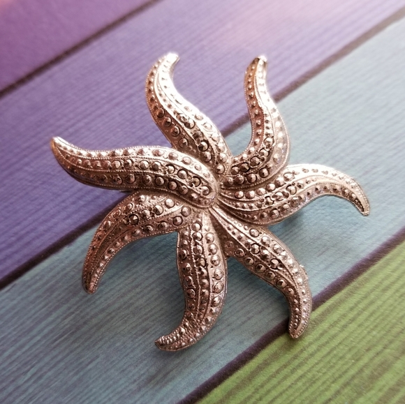 Vintage Jewelry - Vintage Anemone brooch sea star flower pin silver